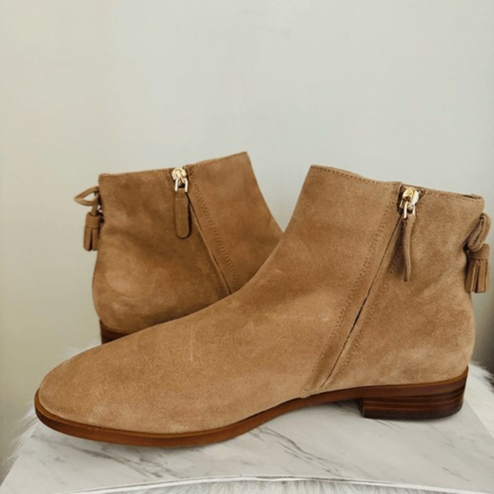 KATE SPADE Sadie Side Zip‎ Tasseled Ankle Suede Boots,  Almond, Size 9.5, NWOB
